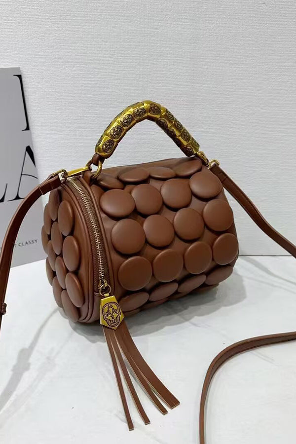 Cylindrical Classic Button Handmade Shoulder Bag-consonak