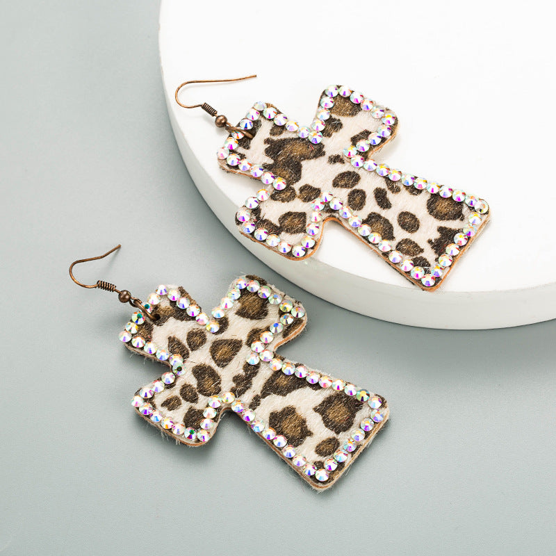 Exaggerated Cross Personality Leopard Print Earrings | Consonak