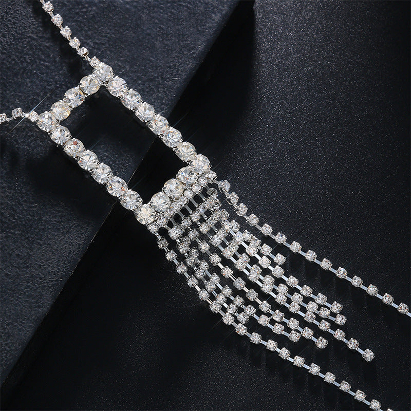 Sexy Rhinestone Hollow Square Tassel Body Chain-consonak