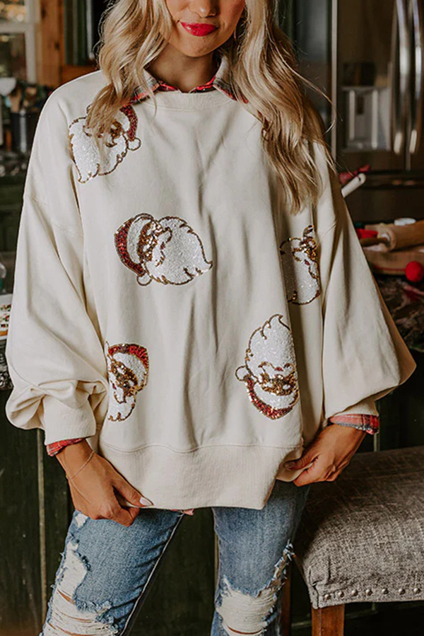 Christmas Claus Sequined Casual Loose Sweatshirt-consonak
