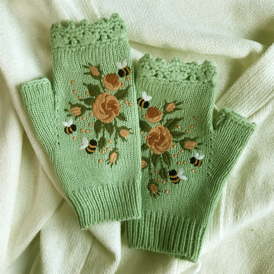 Hand Embroidered Gloves Women's Knitted Gloves Flower Gloves | Consonak