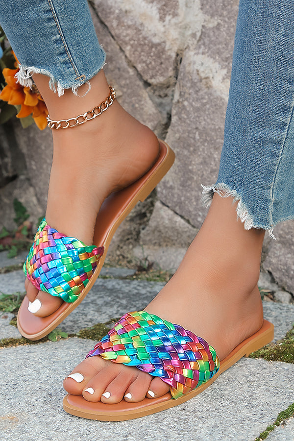 Fashionable Colorful Woven Beach Flat Sandals-consonak