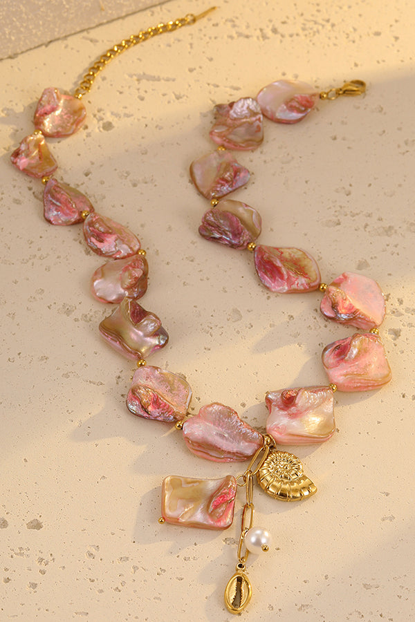 Fashion Pink Beaded Shell Beach Style Necklace-consonak