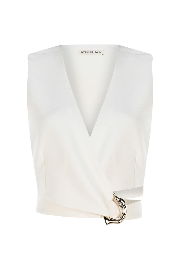 Crossover Slim Fit Sleeveless Vest and High Waisted Wide Leg Pants Set-consonak