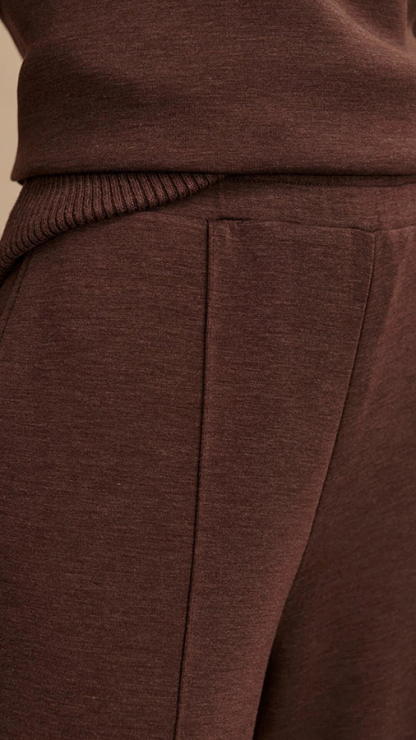 Meet The Autumn Ribbed Zipper Neck Sweatshirt and Elastic Waist Pocketed Loose Pants Set-consonak