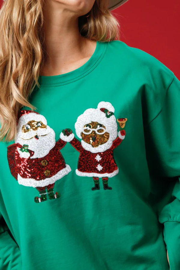 Christmas Santa Sequined Casual Loose Long Sleeve Sweatshirt-consonak