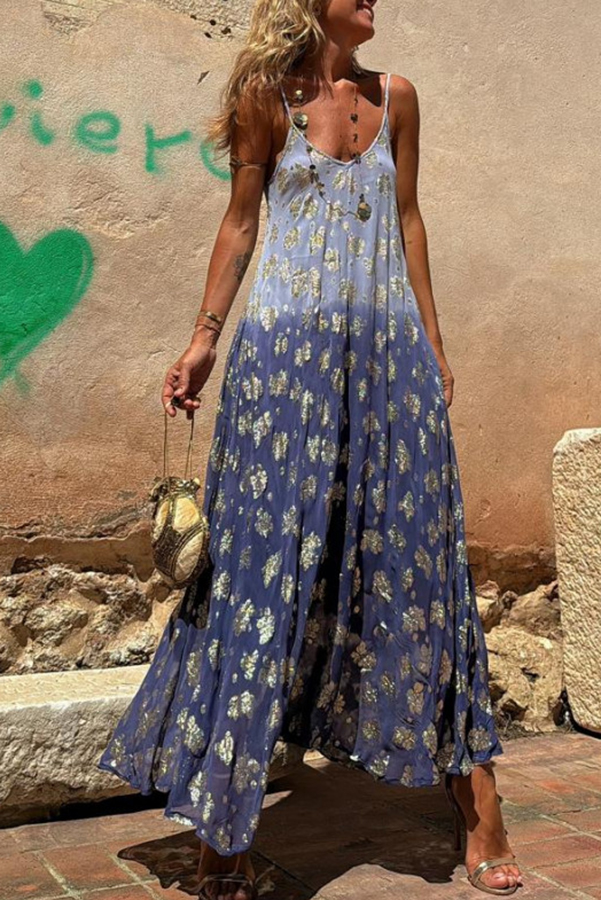 Bianca Tie Dye Gradient Flower Print Pocketed A-line Slip Maxi Dress-consonak