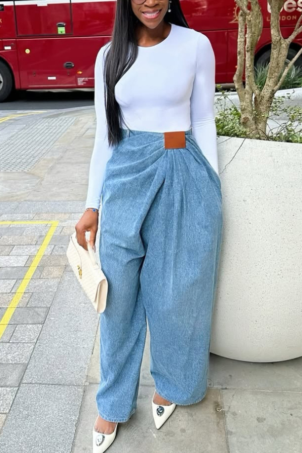 Stylish Pleated Casual Pocket Wide-leg Jeans-consonak