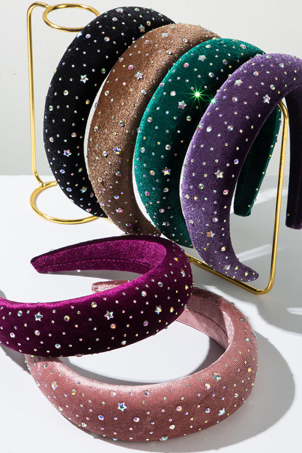 Vintage Velvet Inlaid with Colorful Rhinestones Headband-consonak