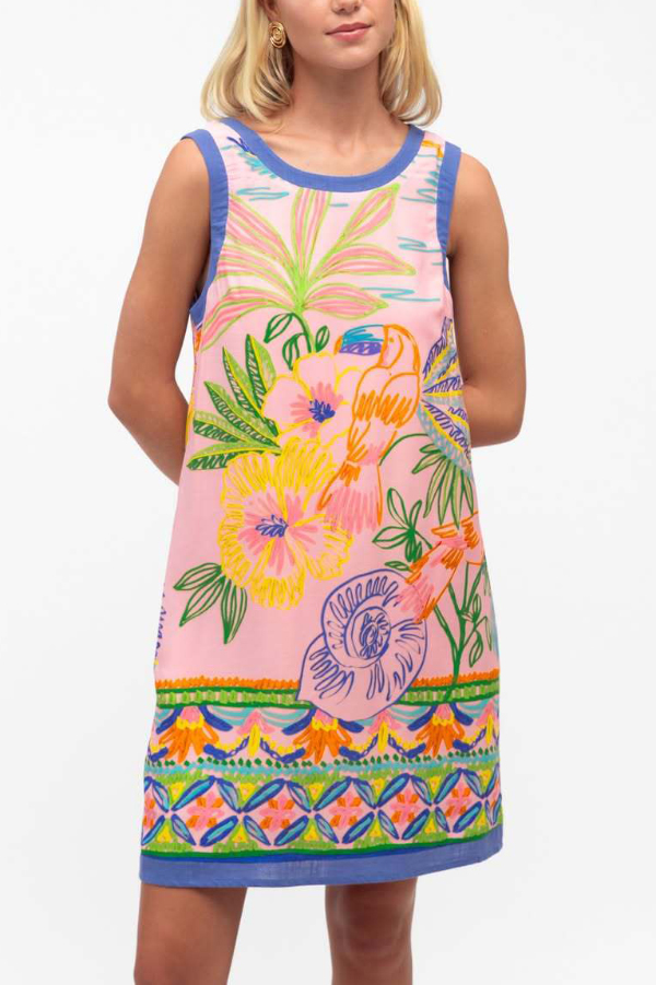 Summer Unique Print Loose Round Neck Sleeveless Casual Pocket Mini Dress