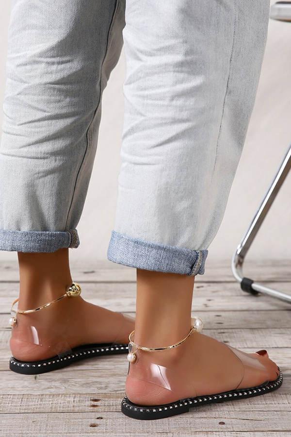 Summer Simple Flat Bottom Pearl Buckle Roman Sandals-consonak