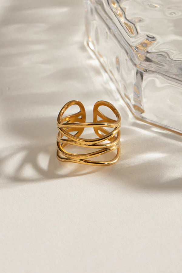 Stylish Wavy Line Stainless Steel Open Ring-consonak