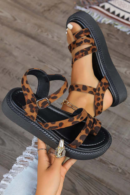 Fashion Leopard Print Clip-toe Casual Buckle Flat Roman Shoes-consonak