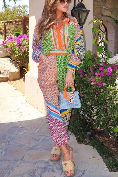 Brazil's Joyful Spirit Colorful Unique Print Elastic Waist Pocketed Loose Bloomer Pants-consonak