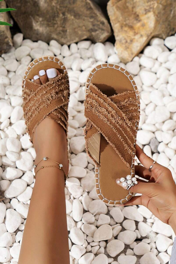 Bohemian Flat Straw Cross-over Fisherman Shoes-consonak