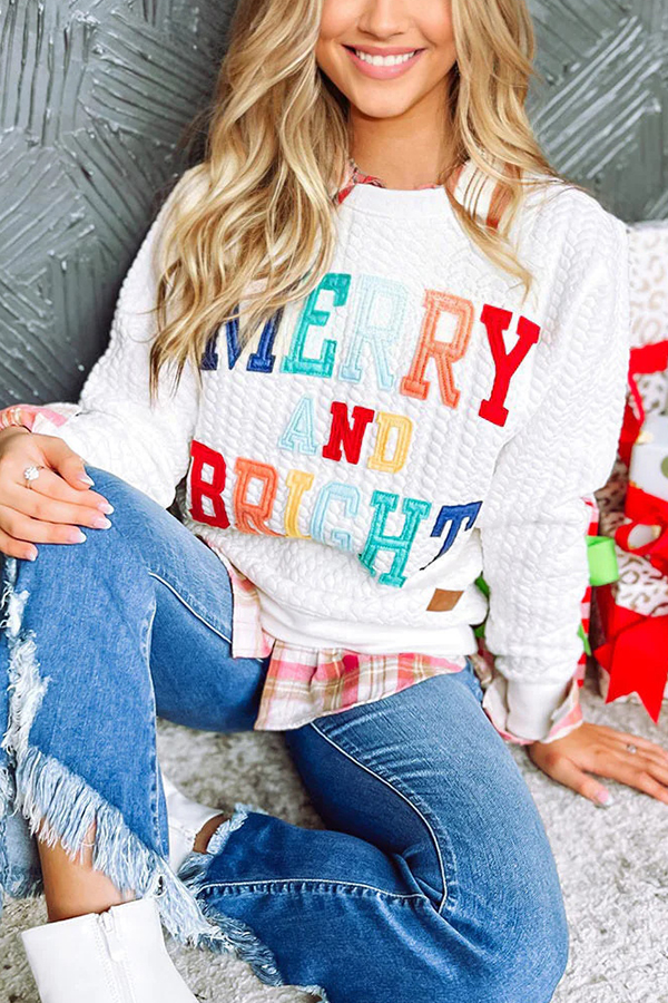 Christmas Letter Print Loose Casual Long-sleeved Sweatshirt-consonak