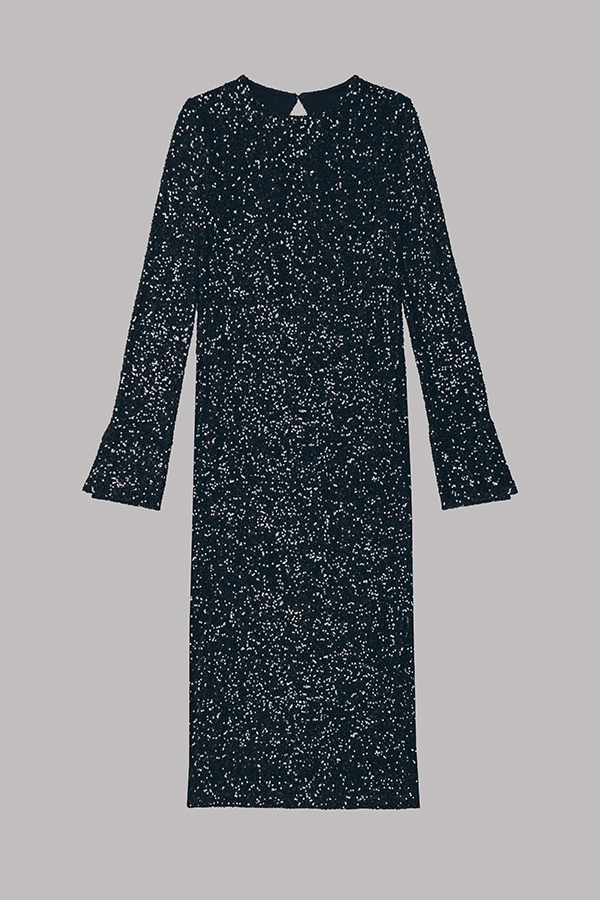 Ignite Sparkly Nights Sequin Extra Long Sleeve Open Back Loose Midi Dress-consonak