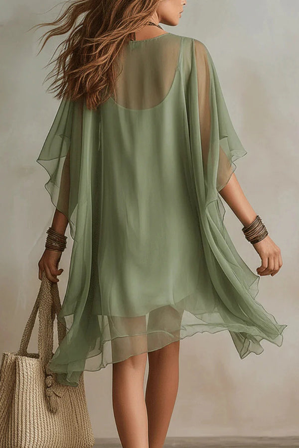 V-neck Chiffon Loose-fitting Cover-up Beach Dress-Consonak