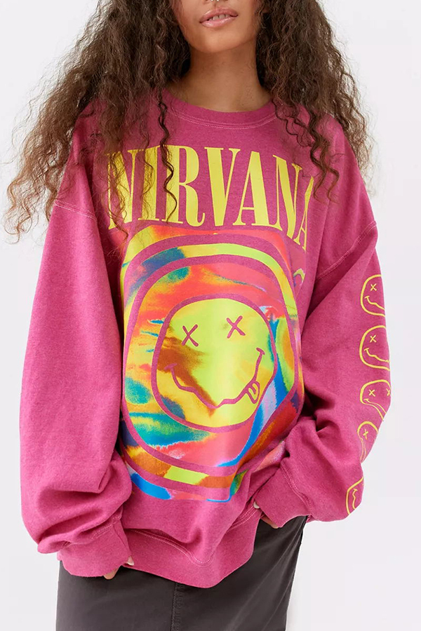 Emoji Print Pullover Long Sleeve Sweatshirt-consonak