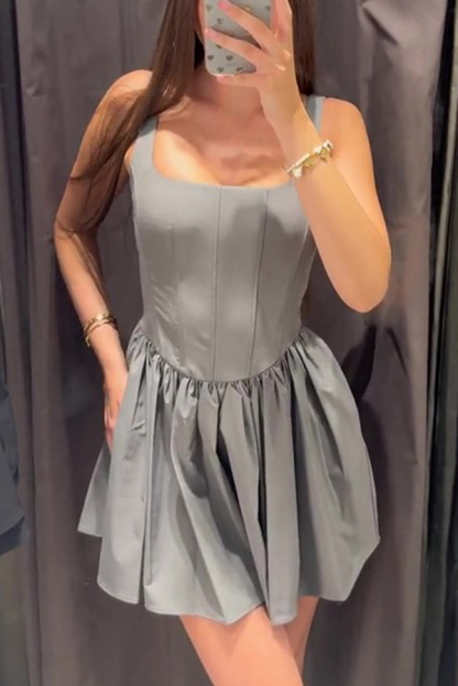 Solid Velvet Square Neck Slim Fit Mini Dress-consonak