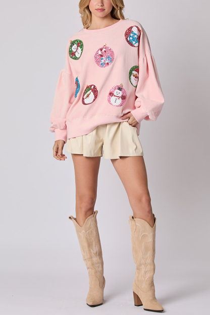 Christmas Egg Sequined Long Sleeve Loose Sweatshirt-consonak