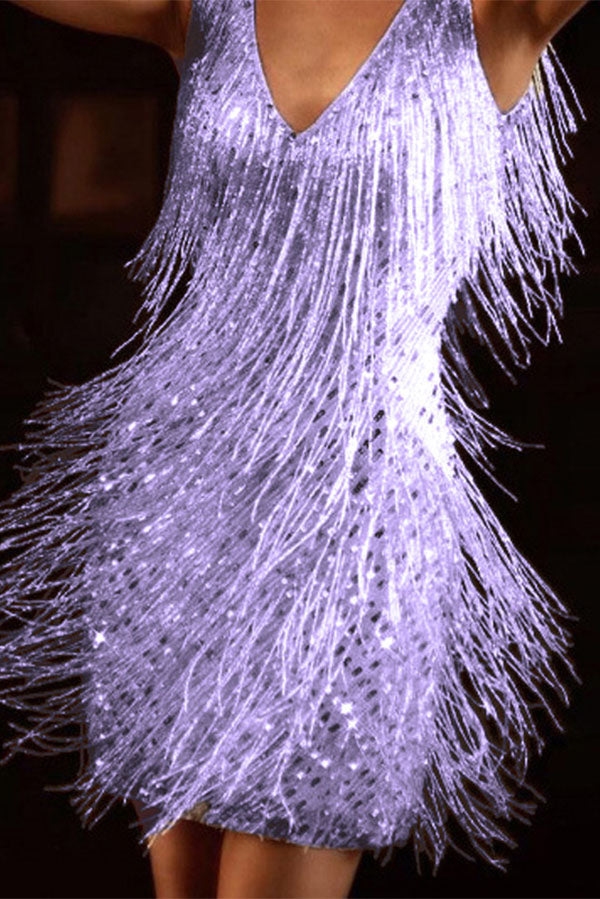 Deep V Sleeveless Fringed Midi Skirt-consonak