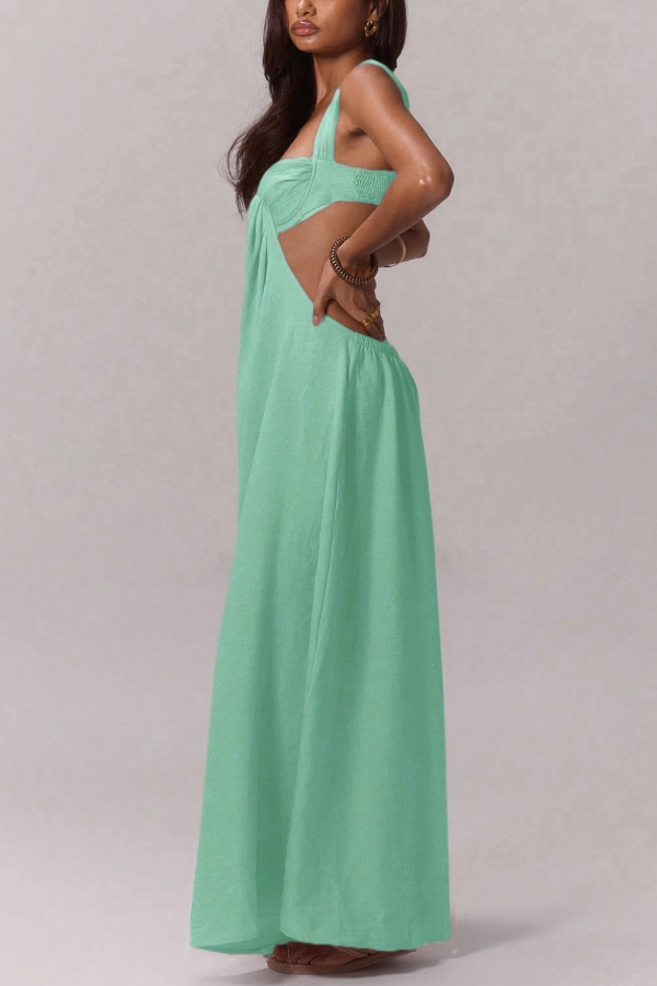 Solid Color Casual Camisole Loose Stretch Wide-leg Jumpsuit-consonak