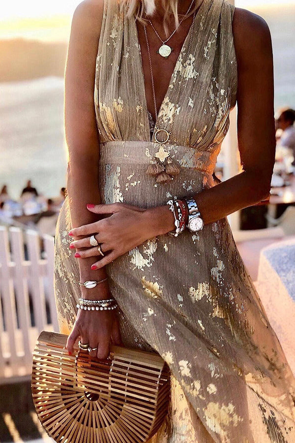 Vacation style waist shaping slim figure party sexy V-neck long dress | Consonak
