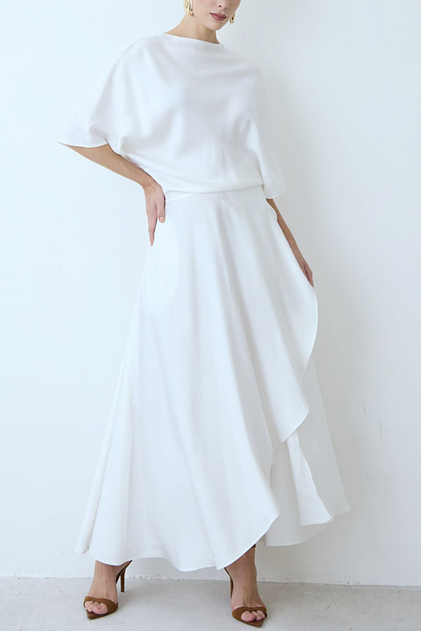 Modern and Elegant Satin Half Wide Sleeve Wrap Style Pocket Slit Loose Maxi Dress-consonak