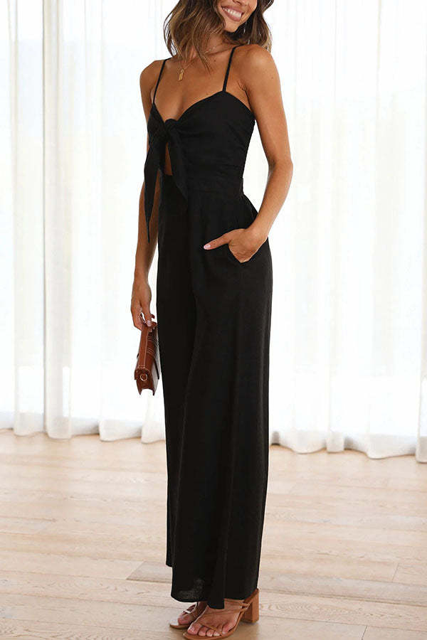 Vrinda Pocketed Adjustable Tie Smocked Back Jumpsuit-consonak