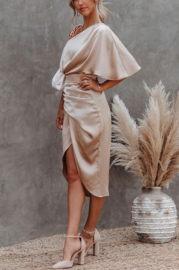 Glam Expectations One Shoulder Satin Drape Dress-consonak