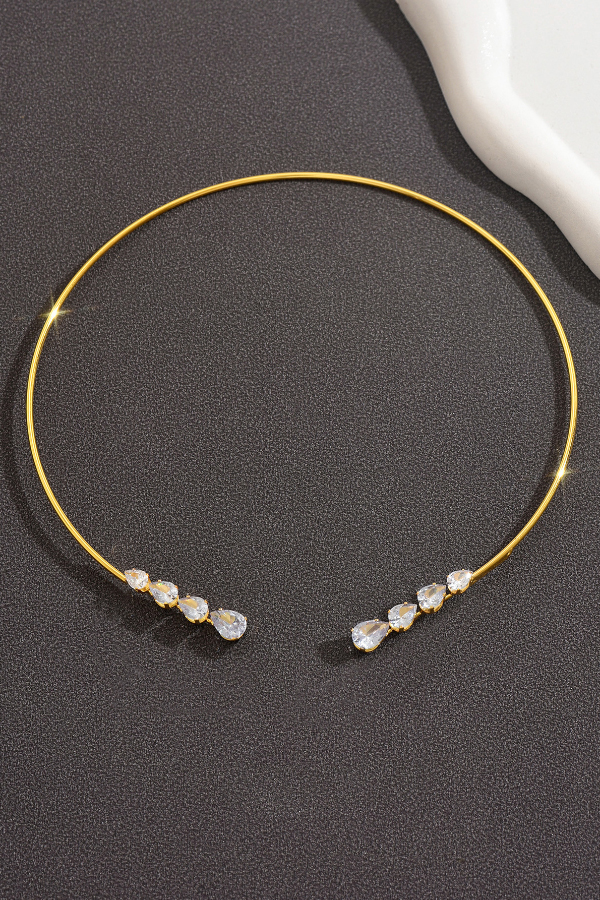 Fashionable Teardrop-shaped Zircon Copper Coil Open Necklace | Consonak