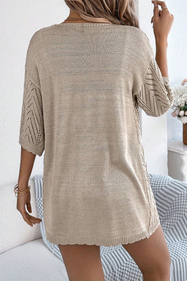 Solid Color Loose Short-sleeved Casual Knitted Cover-up-consonak