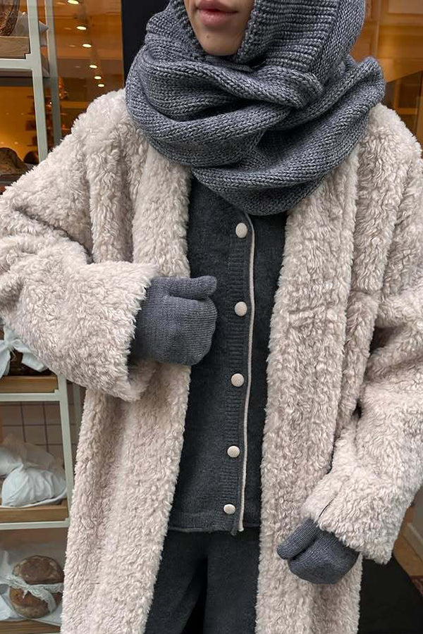 Solid Color Knitted Hooded Scarf and Thick Warm Gloves Two-piece Set-consonak