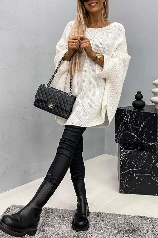 Remember Me Knit Crew Neck Poncho Loose Sweater-consonak