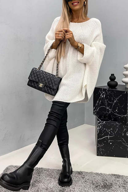 Remember Me Knit Crew Neck Poncho Loose Sweater-consonak