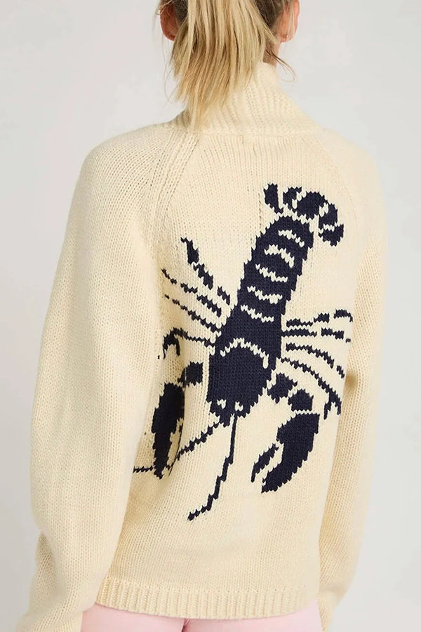 Fashion Lobster Pattern Casual Long Sleeve Knit Cardigan-consonak