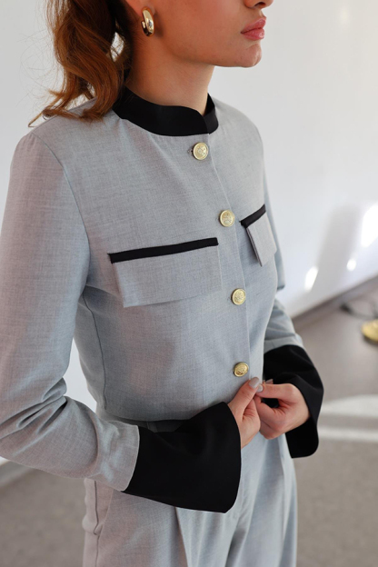 Stylish Contrasting Cropped Long Sleeve Top and Pocket Straight Leg Pants Set-consonak