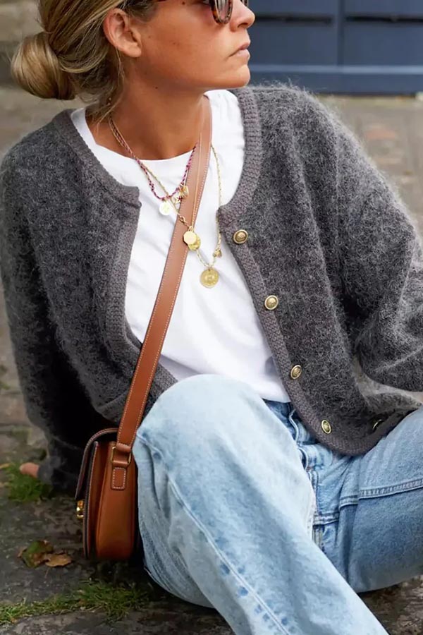 Cafe Couture Knit Metal Buttons Pocketed Shaggy Cardigan-consonak