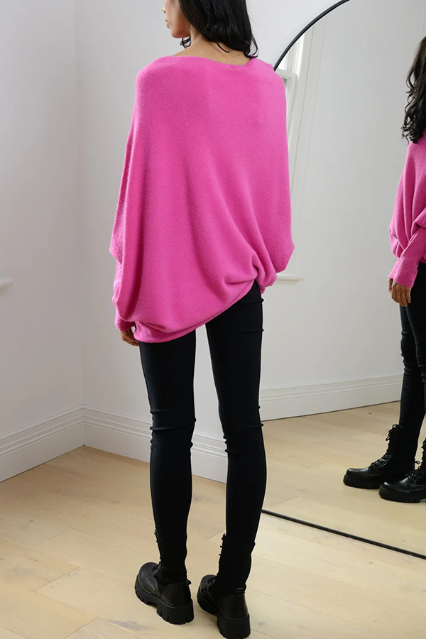 Solid Color Round Neck Long Sleeve Loose Knitted Sweater-consonak