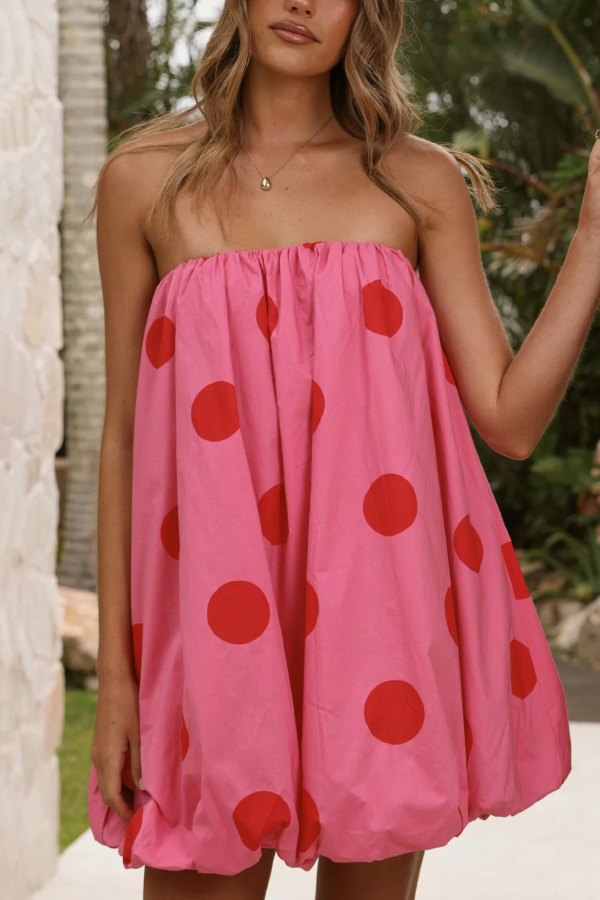 Fashionable Polka Dot Print Off-shoulder Sleeveless Loose Mini Dress