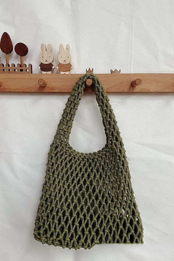Lazy Style Fishnet Woven Tote Bag-consonak