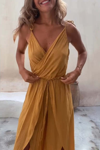 Shore Thing Babe Elastic Waist Slit Wide Leg Jumpsuit-consonak