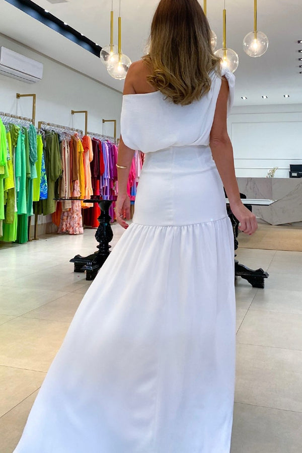 Midnight Chances One Shoulder Ruched Detail Slit Party Maxi Dress-consonak