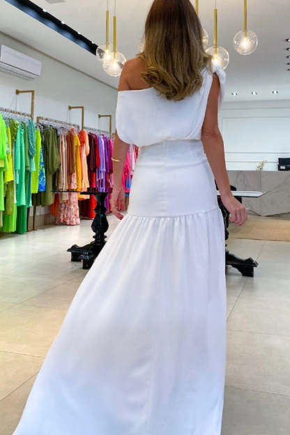 Midnight Chances One Shoulder Ruched Detail Slit Party Maxi Dress-consonak