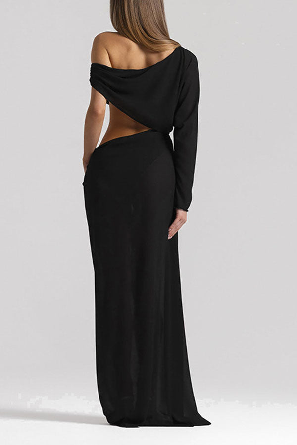 Sculptural Asymmetric Cutout Maxi Dress-Consonak