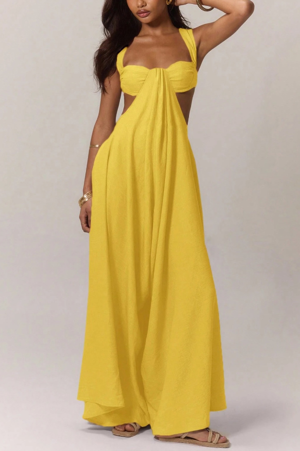 Solid Color Casual Camisole Loose Stretch Wide-leg Jumpsuit-consonak