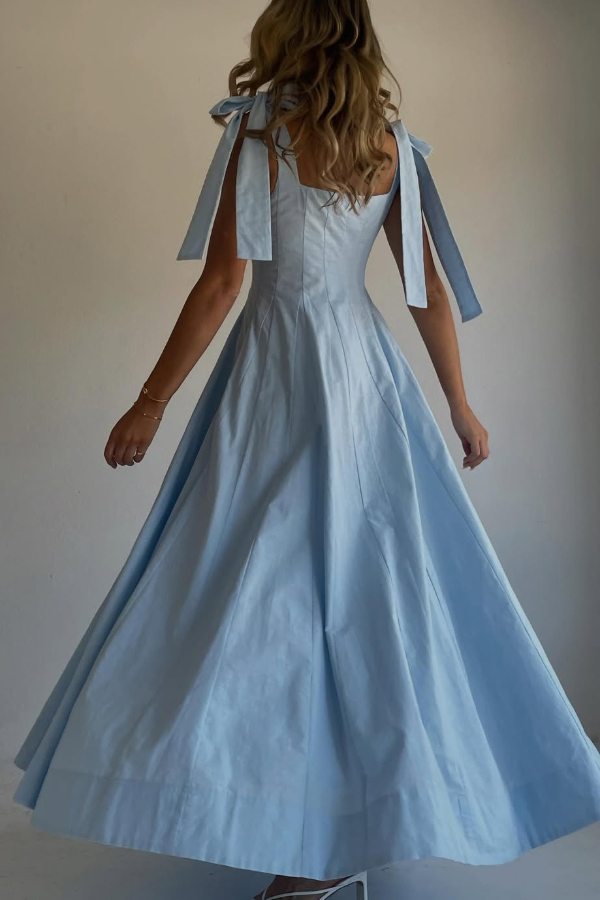 Solid Color Sleeveless Tie-up Suspender Elegant Patchwork Maxi Dress-consonak