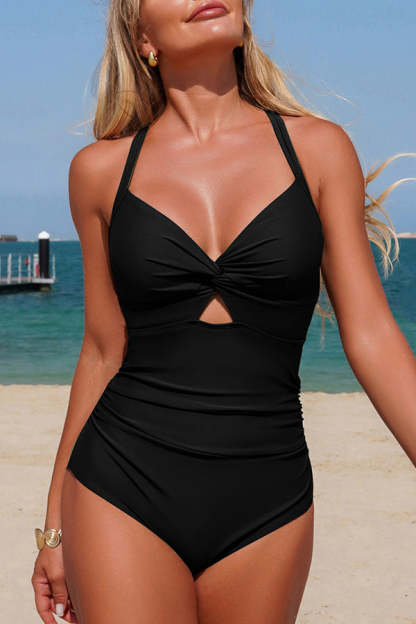 Sexy V-neck Backless Stretch One-piece Swimsuit-consonak