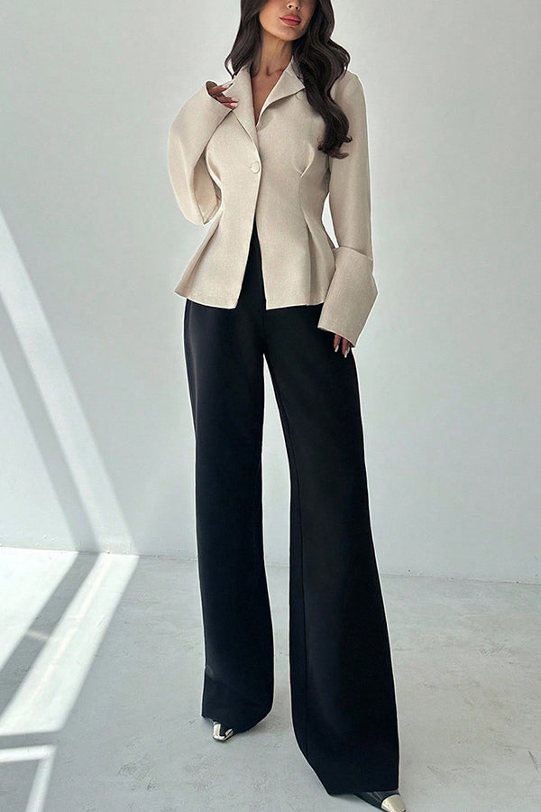 Solid Color Lapel Long Sleeve Fitted Waist Elegant Blazer-consonak